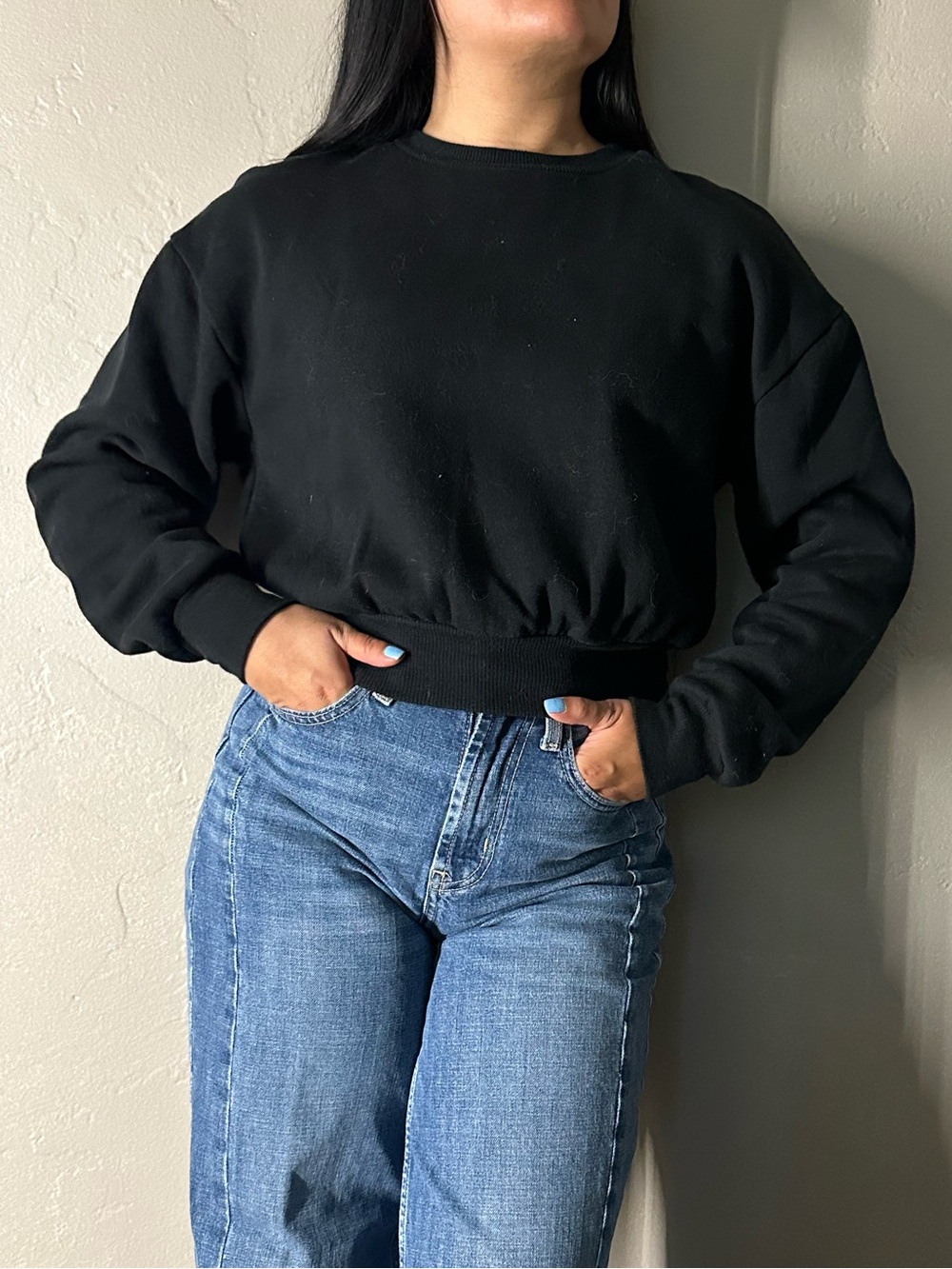wild fable Black Crewneck Sweatshirt with Green Tag